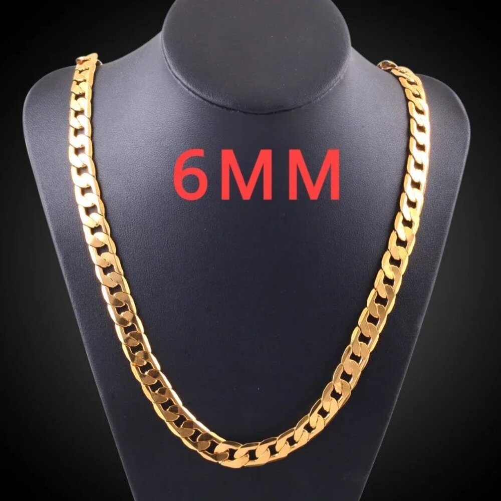 Beautiful 18K Yellow Gold 20 Inch Flat Cuban Link Necklace 6mm Wide